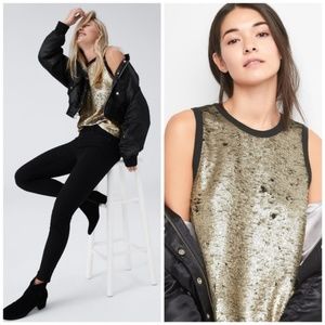 NWT Women's Sleeveless Sequins Top, Gold/Black